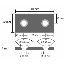 Reiällinen suorakaidemagneetti 40x20x4mm (uppokanta)