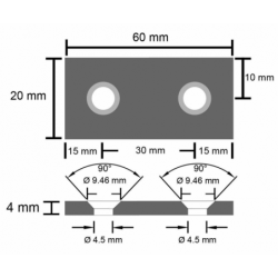 Reiällinen suorakaidemagneetti 60x20x4mm (uppokanta)