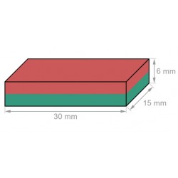 Neodyymi suorakaidemagneetti 30x15x6mm (sinkitty)