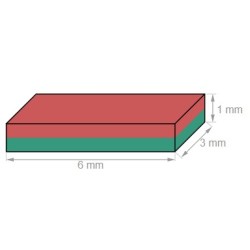 Neodyymi suorakaidemagneetti 6x3x1mm 120°C