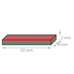 Neodyymi suorakaidemagneetti 20x6x2mm (150°C)