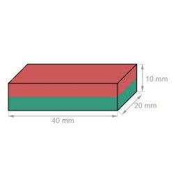 Reiällinen suorakaidemagneetti 40x20x10mm