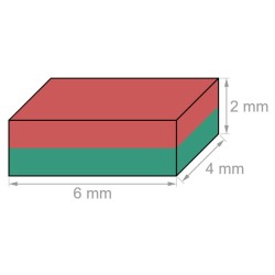 Neodyymi suorakaidemagneetti 6x4x2mm (N52)
