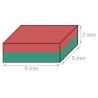 Neodyymi suorakaidemagneetti 6x5x2mm 120°C